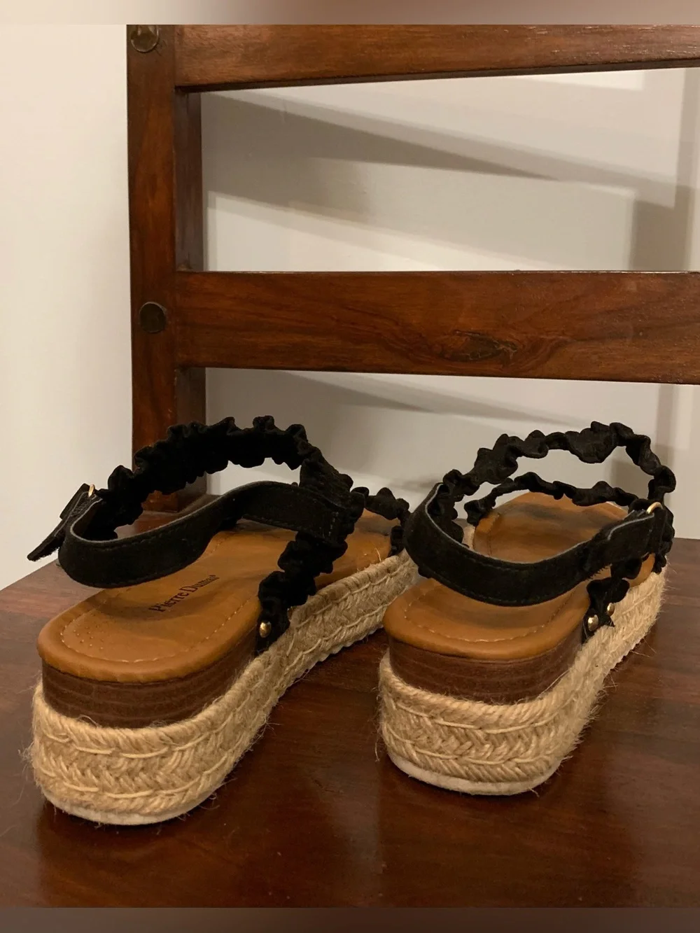 Pierre Dumas Black Ruffled Espadrille Platform Sandals